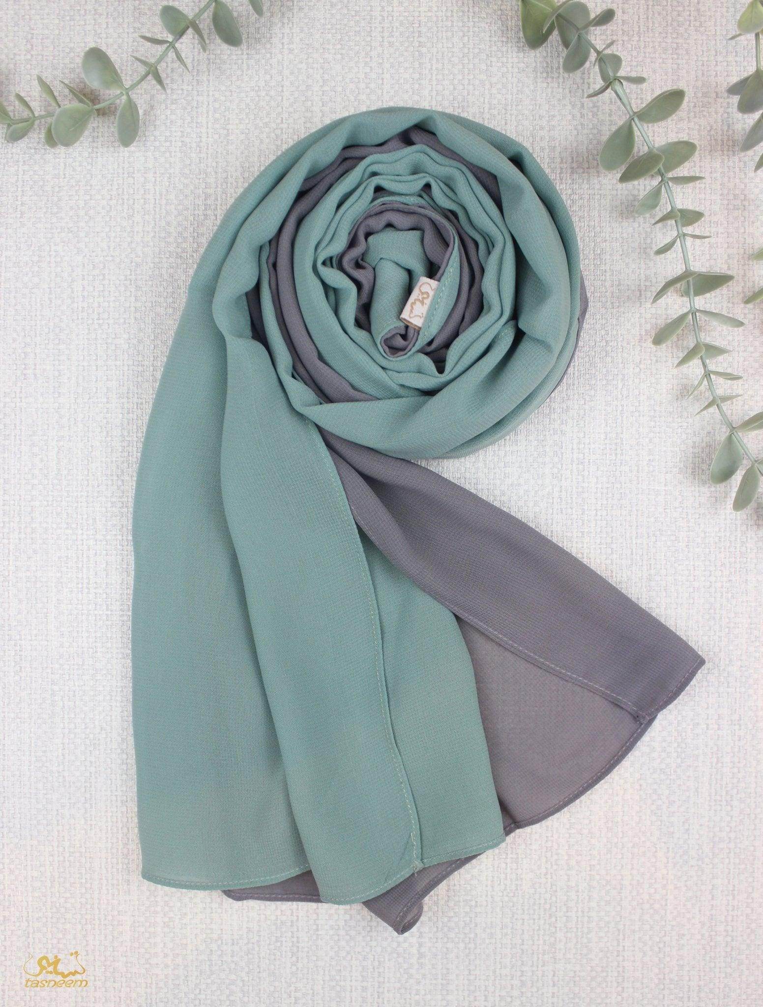 Dusty Mint X Light Grey Scarf Hijab - fusionstore.ae