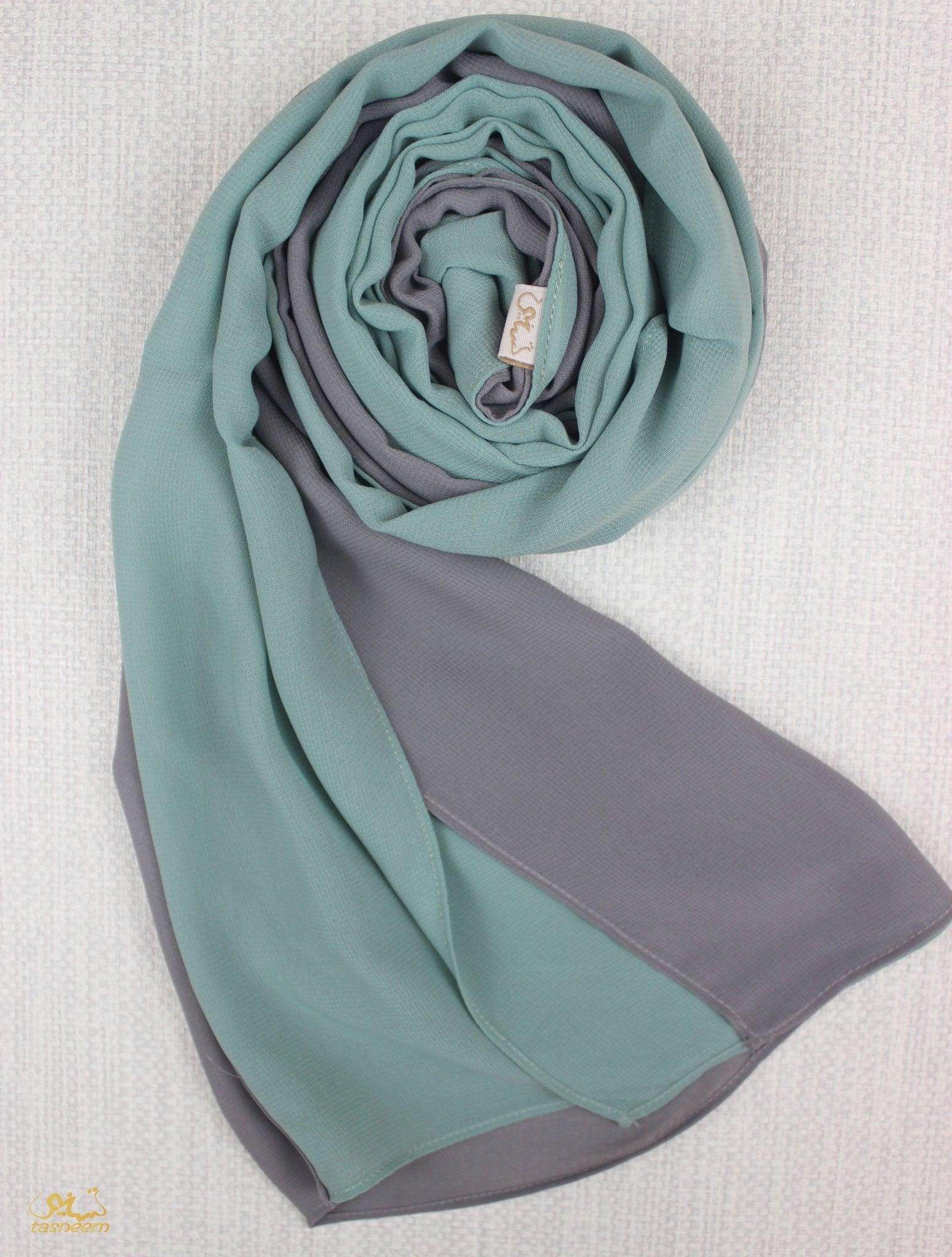 Dusty Mint X Light Grey Scarf Hijab - fusionstore.ae
