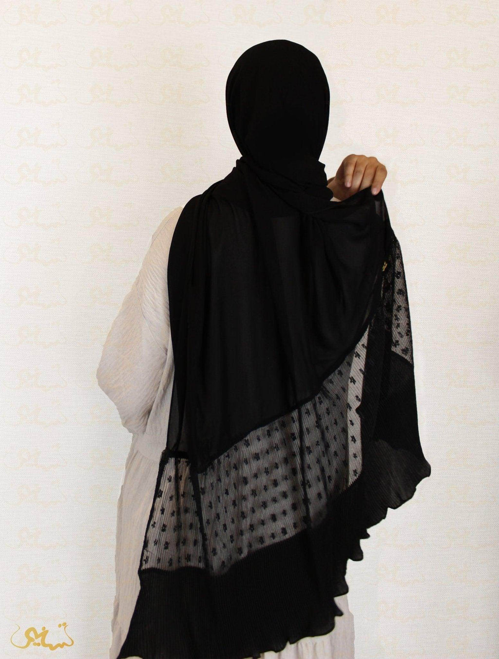 Pleated Lace Border Hijab - fusionstore.ae
