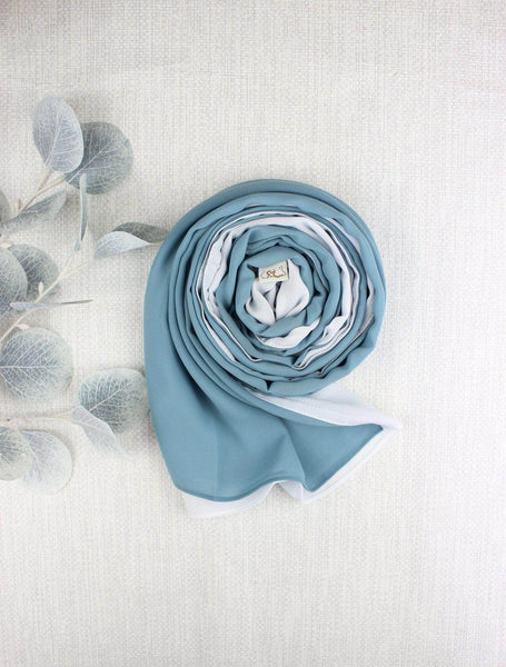 Stone Blue X White Scarf Hijab - fusionstore.ae
